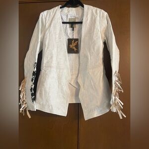 Genuine leather  One Teaspoon White Blazer Elegant Minimalist Style